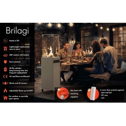 Brilagi - Āra gāzes kamīns FLARO GAS 142x36 cm 8kW 1xAAA pelēks + aizsargpārsegs