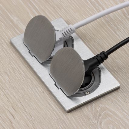 Brilagi - Āra iebūvējama grīdas dubultā kontaktligzda IP55 sudraba taisnstūrveida