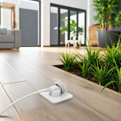 Brilagi - āra iebūvējama grīdas kontaktligzda IP55, balta, taisnstūrveida