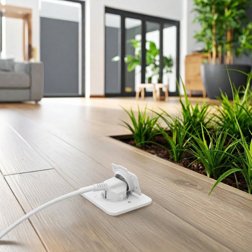 Brilagi - āra iebūvējama grīdas kontaktligzda IP55, balta, taisnstūrveida