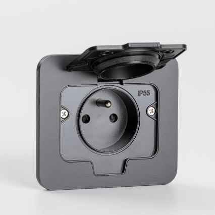 Brilagi - āra iebūvējamā grīdas kontaktligzda IP55, melna, taisnstūrveida