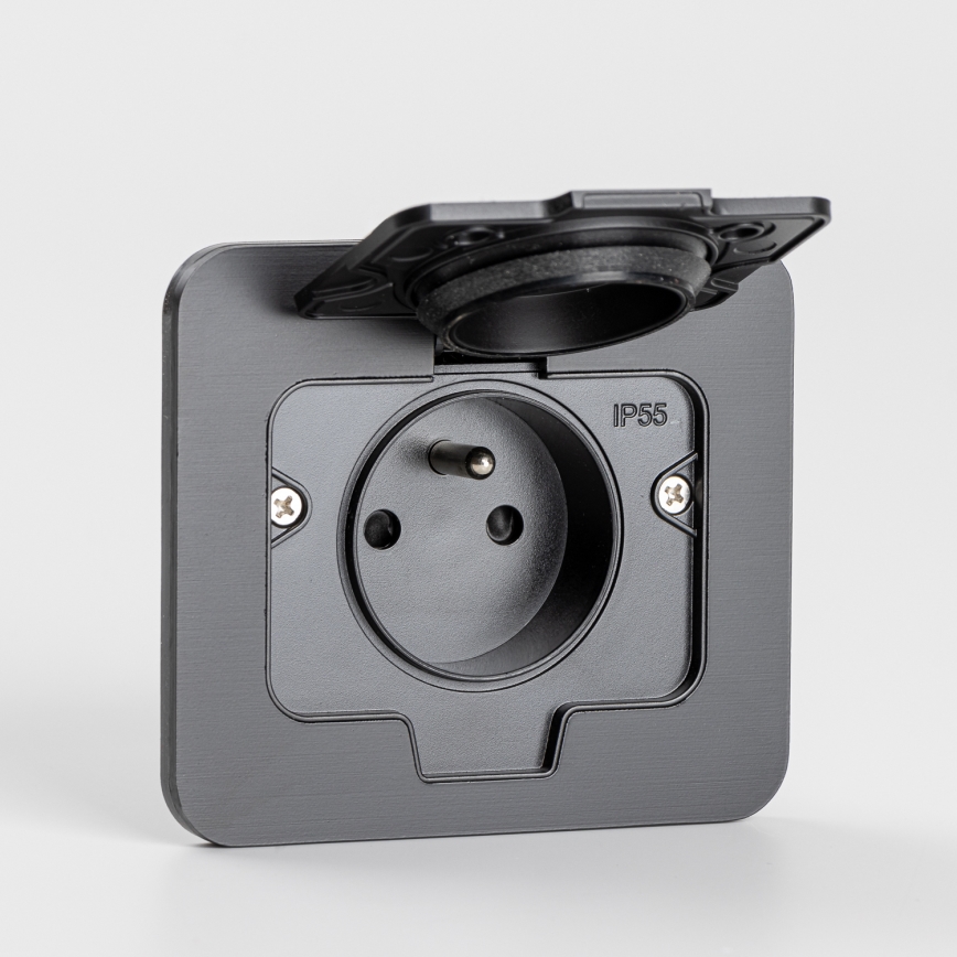 Brilagi - āra iebūvējamā grīdas kontaktligzda IP55, melna, taisnstūrveida