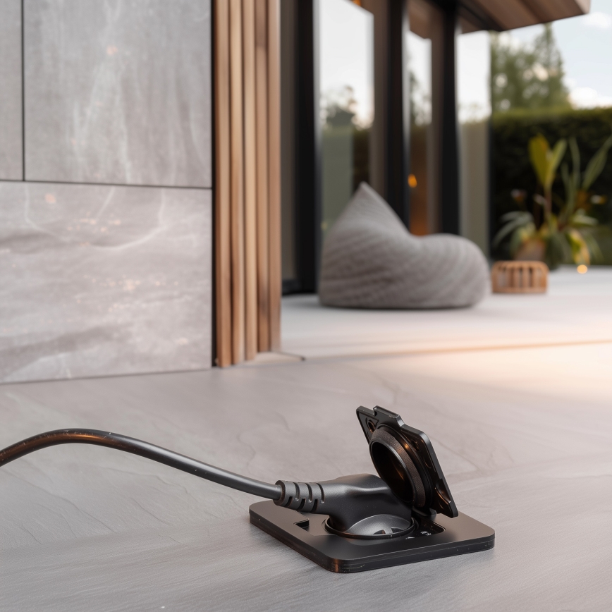 Brilagi - āra iebūvējamā grīdas kontaktligzda IP55, melna, taisnstūrveida