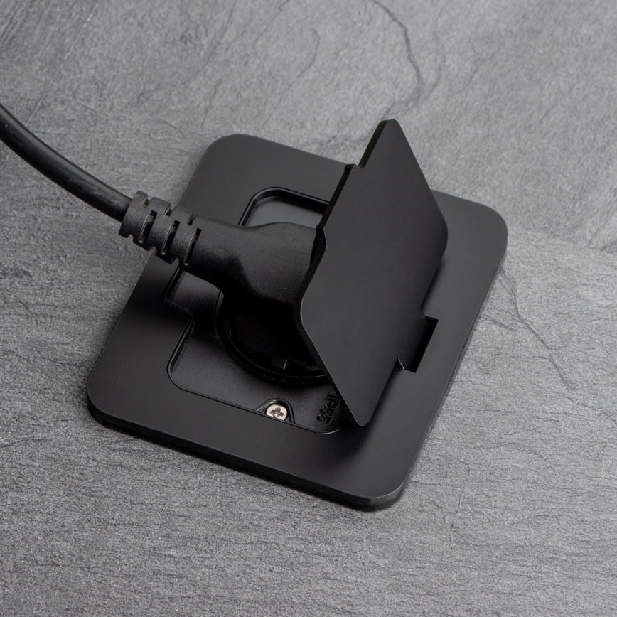 Brilagi - āra iebūvējamā grīdas kontaktligzda IP55, melna, taisnstūrveida