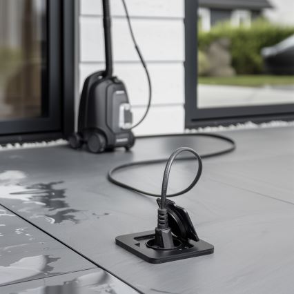 Brilagi - āra iebūvējamā grīdas kontaktligzda IP55, melna, taisnstūrveida