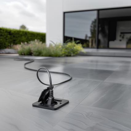 Brilagi - āra iebūvējamā grīdas kontaktligzda IP55, melna, taisnstūrveida