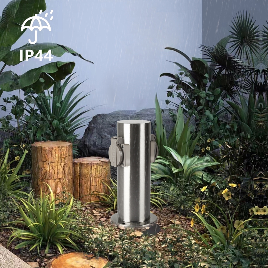 Brilagi - Āra kontakligdzdu kolonna PILLAR 2Z SCHUKO 230V IP44 matēts hroms