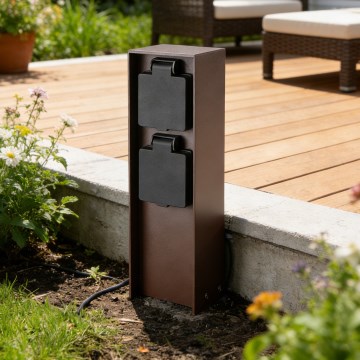 Brilagi - Āra kontaktu stabs PILLAR 2x SCHUKO 230V IP44 brūns