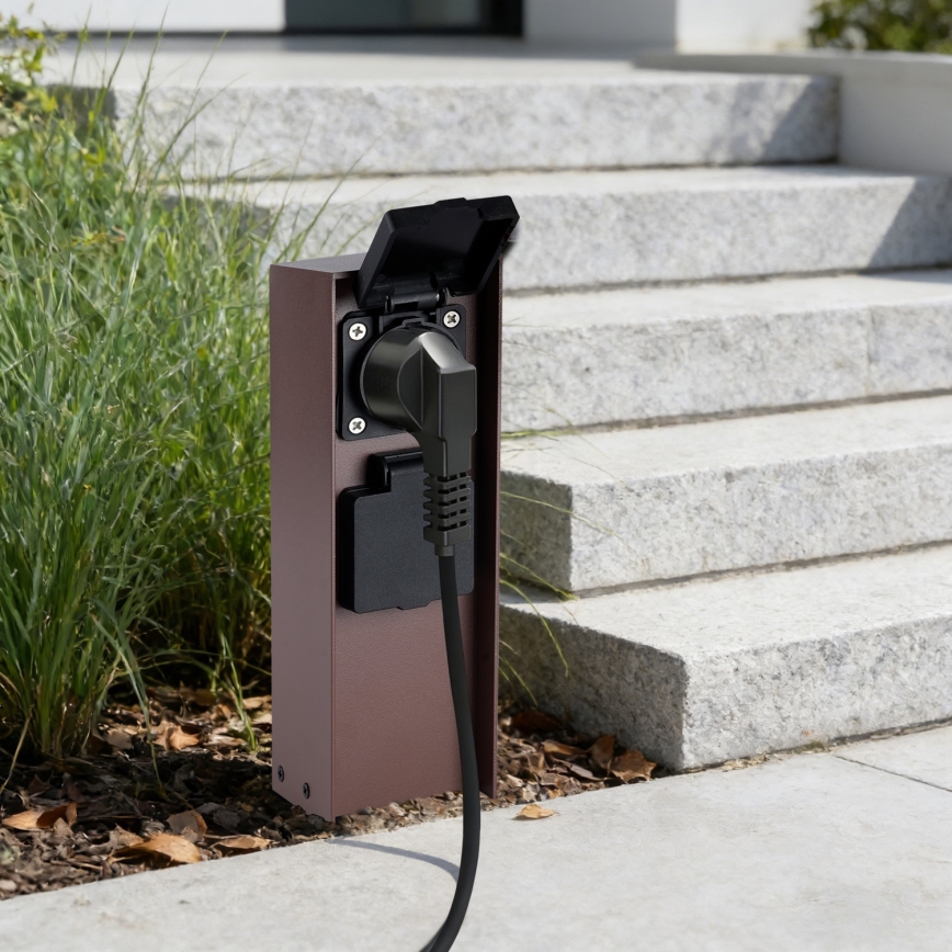 Brilagi - Āra kontaktu stabs PILLAR 2x SCHUKO 230V IP44 brūns
