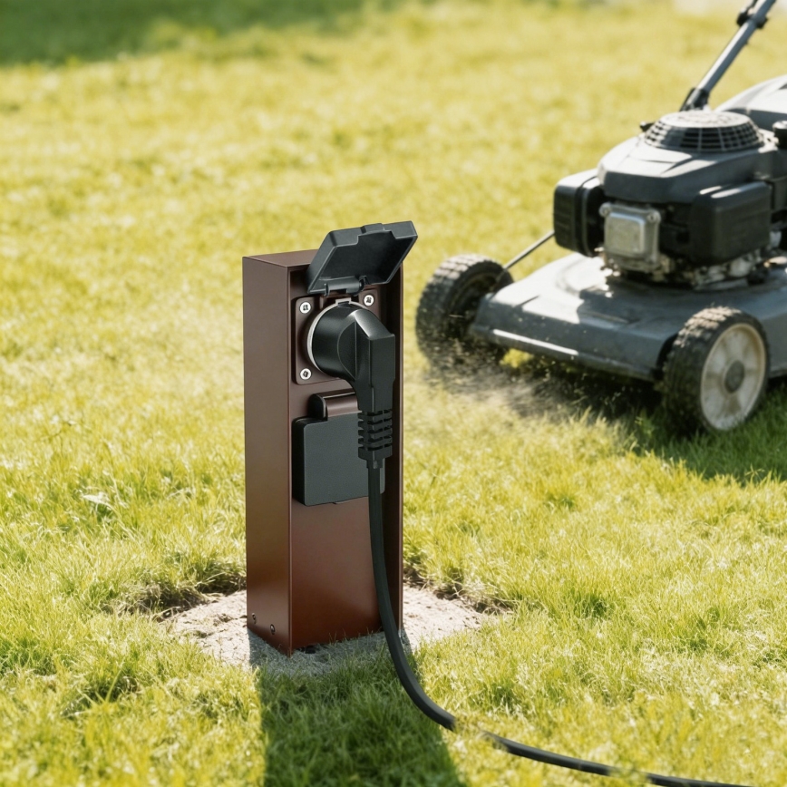 Brilagi - Āra kontaktu stabs PILLAR 2x SCHUKO 230V IP44 brūns