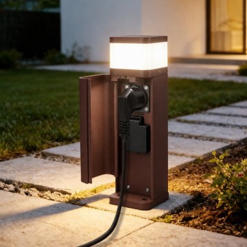 BRILAGI - Āra lampa ar 2 kontaktligzdām SCHUKO PILLAR 1xG9/11W/230V IP44 brūna