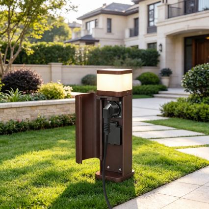 BRILAGI - Āra lampa ar 2 kontaktligzdām SCHUKO PILLAR 1xG9/11W/230V IP44 brūna