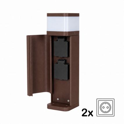 BRILAGI - Āra lampa ar 2 kontaktligzdām SCHUKO PILLAR 1xG9/11W/230V IP44 brūna