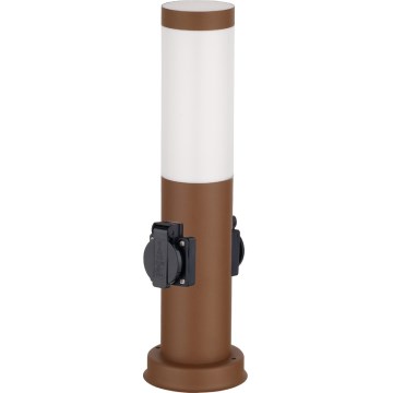 Brilagi - āra lampa ar 2 SCHUKO kontaktligzdām 1xE27/15W/230V 40 cm IP44 brūna