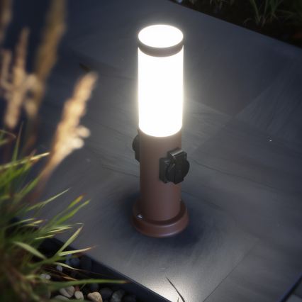 Brilagi - Āra lampa ar 2 SCHUKO kontaktligzdām NOVA 1xE27/15W/230V 40 cm IP44 brūna