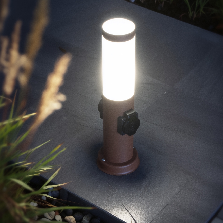 Brilagi - Āra lampa ar 2 SCHUKO kontaktligzdām NOVA 1xE27/15W/230V 40 cm IP44 brūna