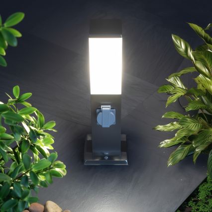Brilagi - Āra lampa ar 2 SCHUKO kontaktligzdām NOVA 1xE27/15W/230V 40 cm IP44 matēts hroms