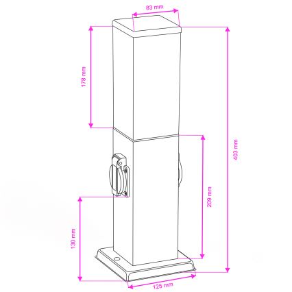 Brilagi - Āra lampa ar 2 SCHUKO kontaktligzdām NOVA 1xE27/15W/230V 40 cm IP44 matēts hroms
