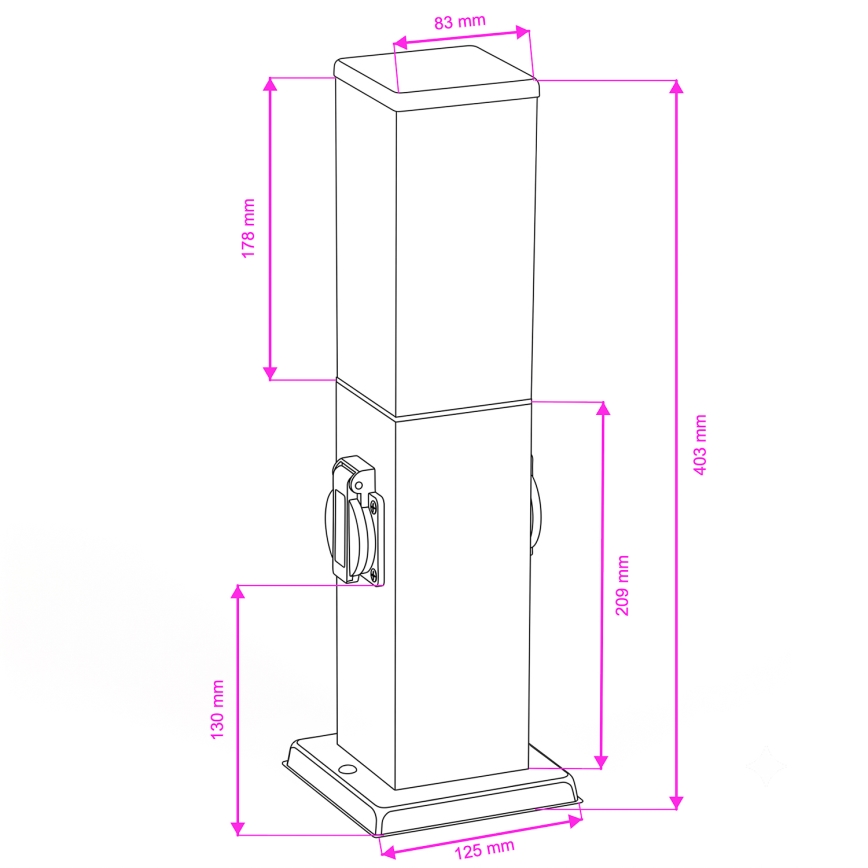 Brilagi - Āra lampa ar 2 SCHUKO kontaktligzdām NOVA 1xE27/15W/230V 40 cm IP44 matēts hroms