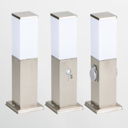 BRILAGI - Āra lampa ar 2 SCHUKO kontaktligzdām NOVA 1xE27/15W/230V 40 cm IP44 matēts hroms