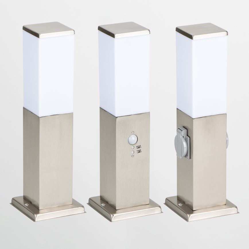BRILAGI - Āra lampa ar 2 SCHUKO kontaktligzdām NOVA 1xE27/15W/230V 40 cm IP44 matēts hroms