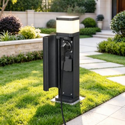 BRILAGI - Āra lampa ar 2 SCHUKO kontaktligzdām PILLAR 1xG9/11W/230V IP44 melna