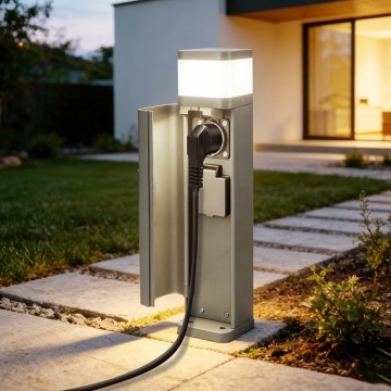 BRILAGI - Āra lampa ar 2 SCHUKO kontaktligzdām PILLAR 1xG9/11W/230V IP44 pelēka