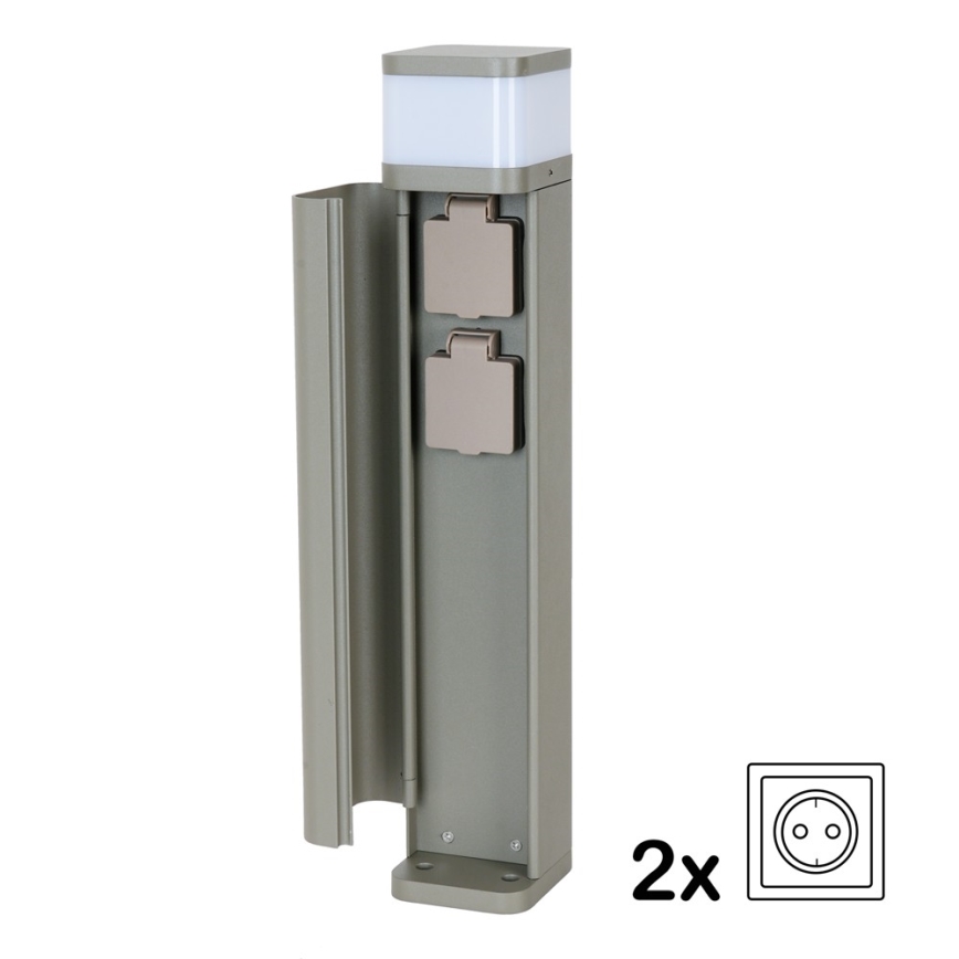 BRILAGI - Āra lampa ar 2 SCHUKO kontaktligzdām PILLAR 1xG9/11W/230V IP44 pelēka