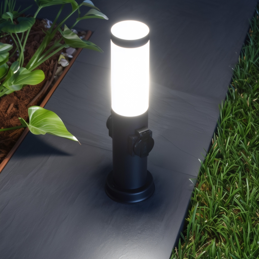 BRILAGI - Āra lampa ar 2 SCHUKO kontaktligzdām NOVA 1xE27/15W/230V 40 cm IP44 melna