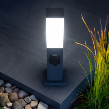 BRILAGI - āra lampa ar 2 SCHUKO kontaktligzdām NOVA 1xE27/15W/230V 40 cm IP44 antracīta krāsā