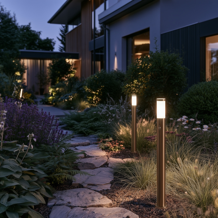 BRILAGI - Āra lampa ar kustības sensoru ELIA 1xE27/20W/230V IP44 100 cm matēts hroms