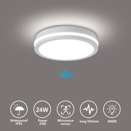Brilagi - LED āra griestu gaismeklis ar sensoru BENE LED/24 W/230 V Ø 26 cm balts IP54