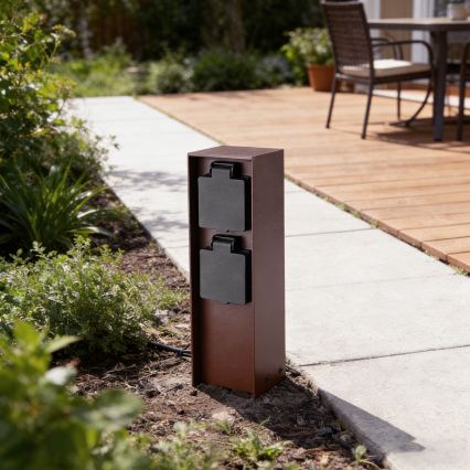 Brilagi - Āra ligzdu stabs PILLAR 2x SCHUKO 230V IP44 brūns