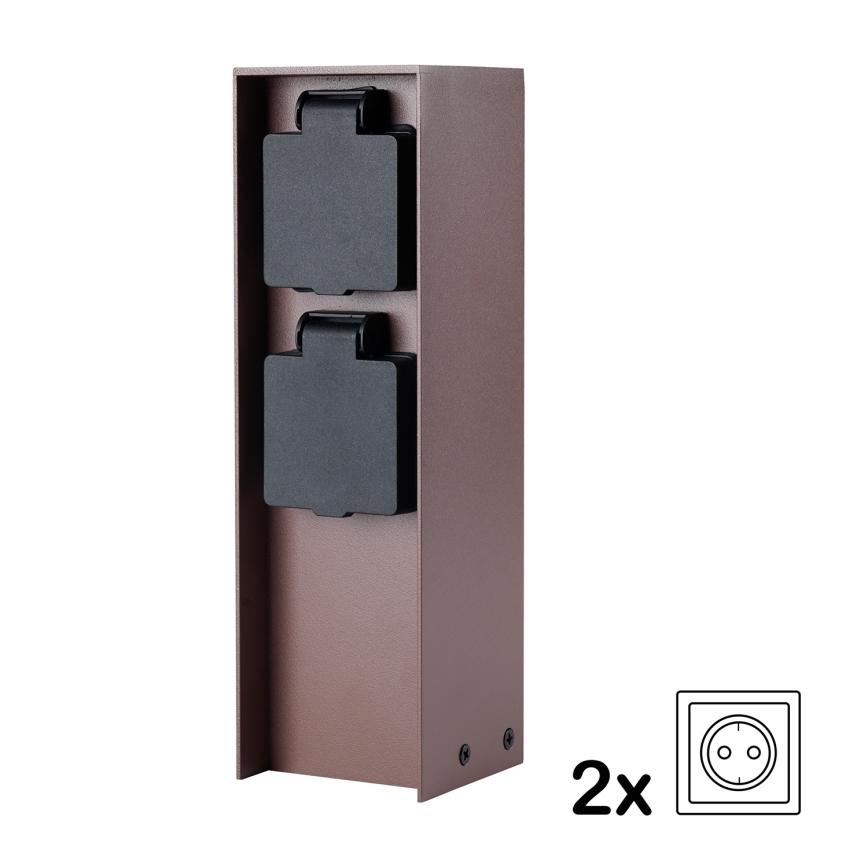 Brilagi - Āra ligzdu stabs PILLAR 2x SCHUKO 230V IP44 brūns