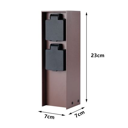 Brilagi - Āra ligzdu stabs PILLAR 2x SCHUKO 230V IP44 brūns