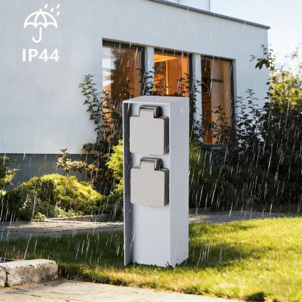 Brilagi - āra rozetes stabs PILLAR, 2x SCHUKO, 230 V, IP44, sudraba
