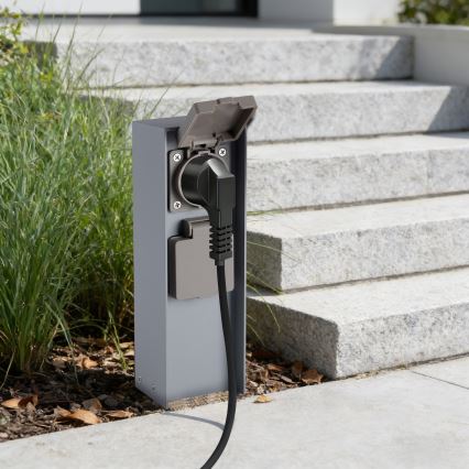 Brilagi - āra rozetes stabs PILLAR, 2x SCHUKO, 230 V, IP44, sudraba