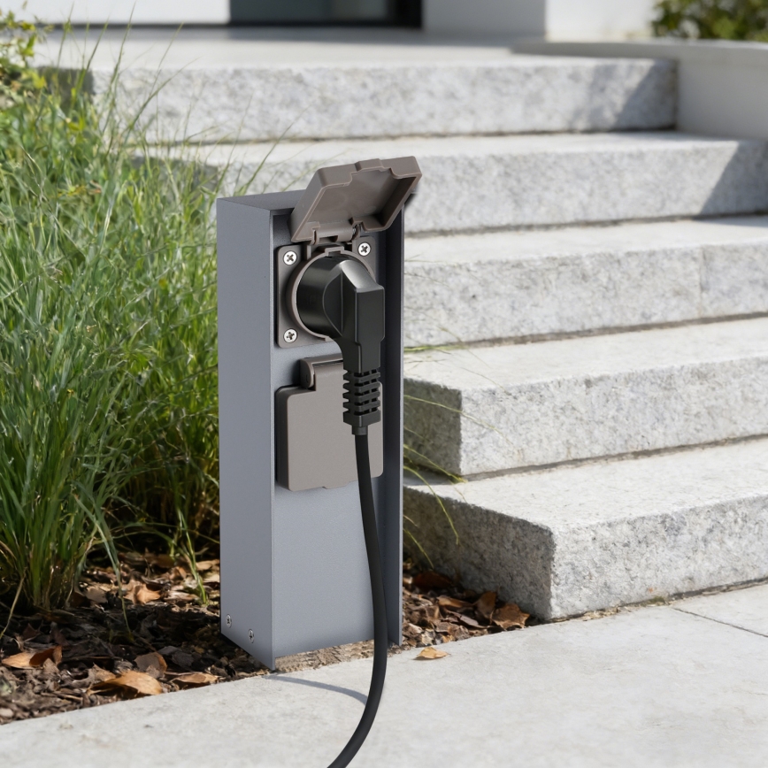 Brilagi - āra rozetes stabs PILLAR, 2x SCHUKO, 230 V, IP44, sudraba