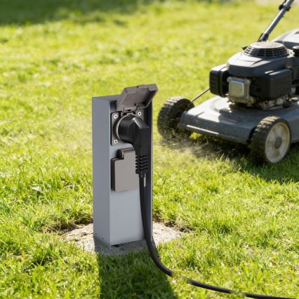 Brilagi - āra rozetes stabs PILLAR, 2x SCHUKO, 230 V, IP44, sudraba