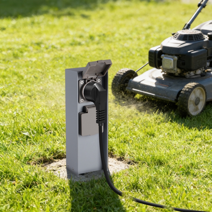 Brilagi - āra rozetes stabs PILLAR, 2x SCHUKO, 230 V, IP44, sudraba