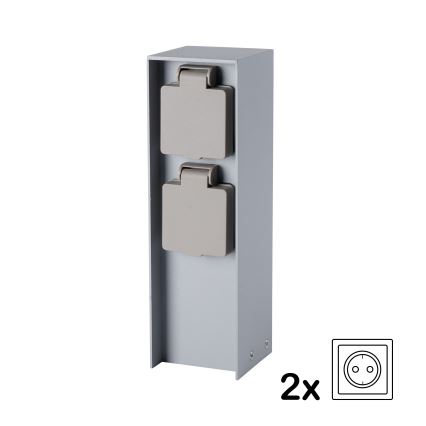 Brilagi - āra rozetes stabs PILLAR, 2x SCHUKO, 230 V, IP44, sudraba