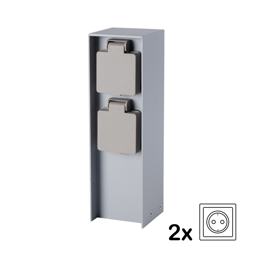 Brilagi - āra rozetes stabs PILLAR, 2x SCHUKO, 230 V, IP44, sudraba