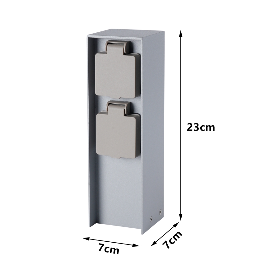Brilagi - āra rozetes stabs PILLAR, 2x SCHUKO, 230 V, IP44, sudraba