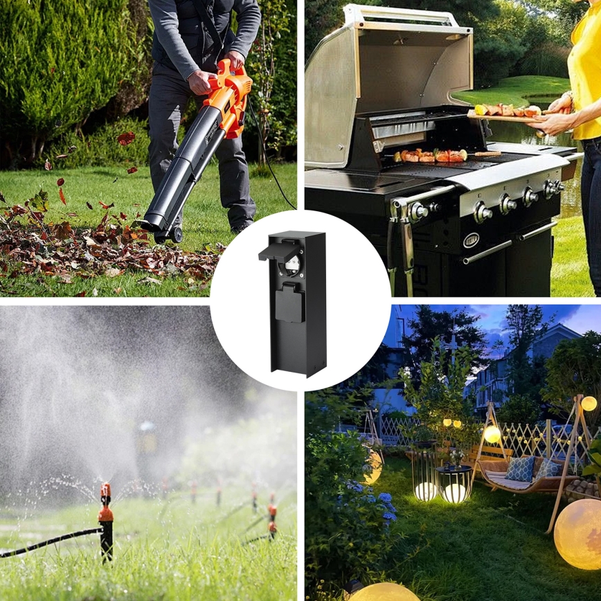 Brilagi - Āra rozetu stabs PILLAR 2Z SCHUKO 230V IP44 melns