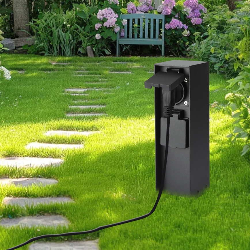 Brilagi - Āra rozetu stabs PILLAR 2Z SCHUKO 230V IP44 melns