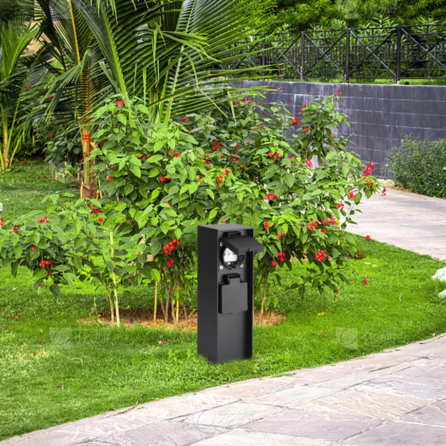 Brilagi - Āra rozetu stabs PILLAR 2Z SCHUKO 230V IP44 melns