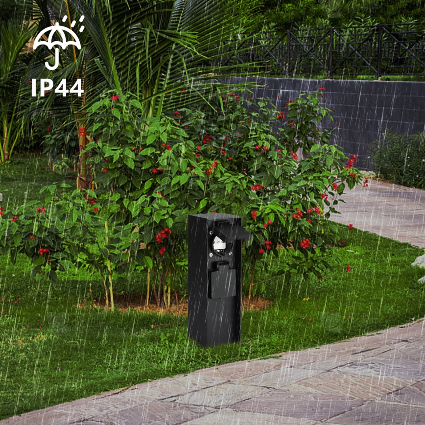 Brilagi - Āra rozetu stabs PILLAR 2Z SCHUKO 230V IP44 melns