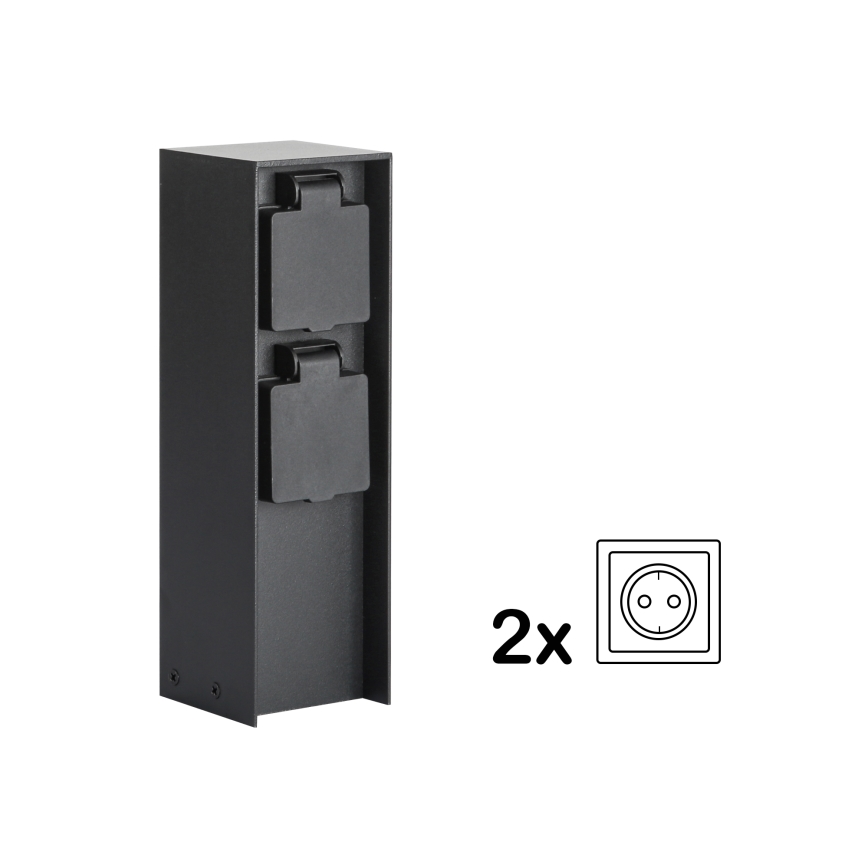 Brilagi - Āra rozetu stabs PILLAR 2Z SCHUKO 230V IP44 melns