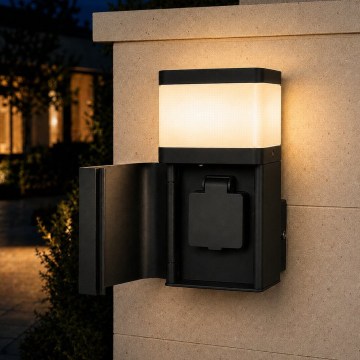 BRILAGI - Āra sienas lampa ar SCHUKO kontaktligzdu PILLAR 1xG9/11W/230V IP44 melna