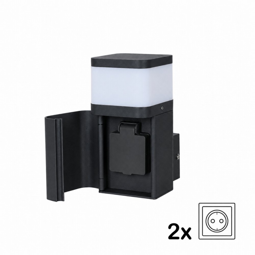 BRILAGI - Āra sienas lampa ar SCHUKO kontaktligzdu PILLAR 1xG9/11W/230V IP44 melna